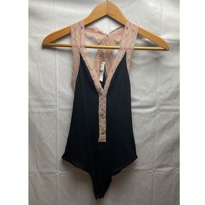 Free People Lace Detail Bodysuit XS Black Tan